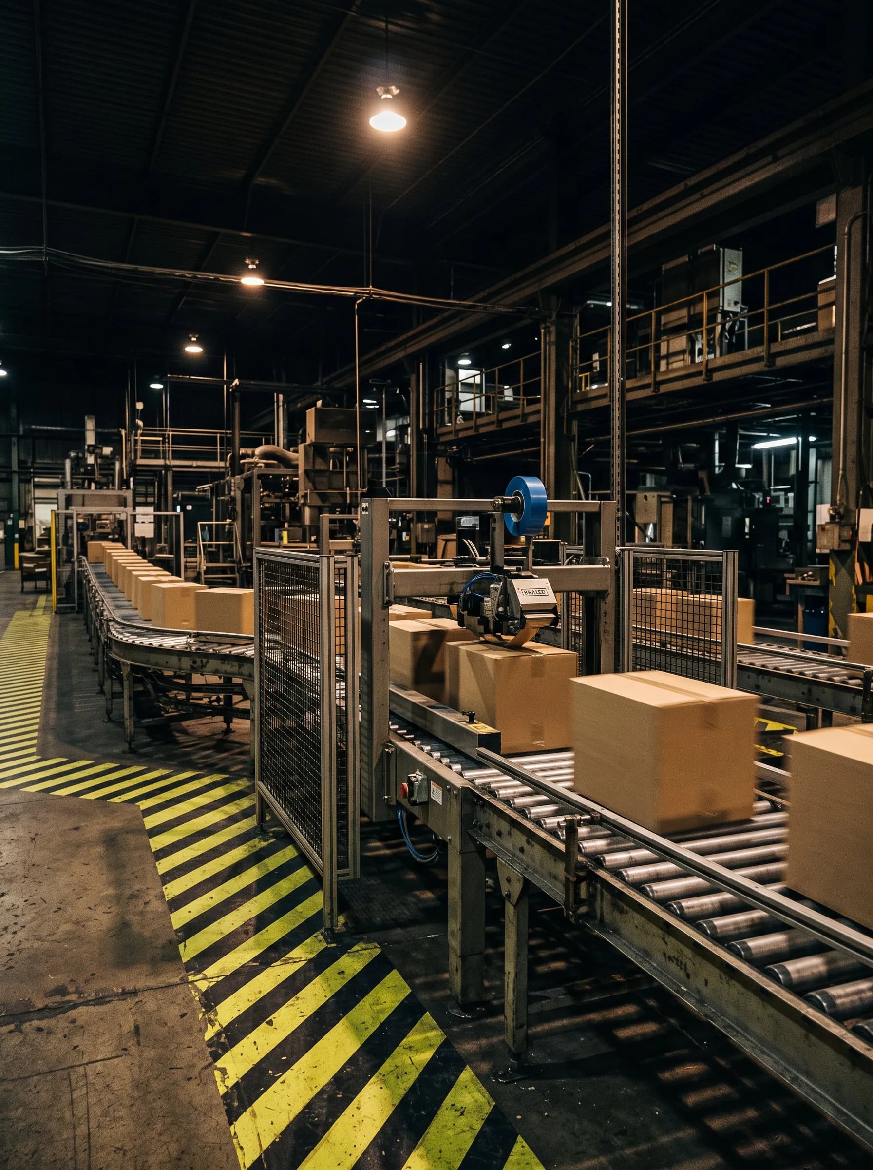 Línea de producción con cajas